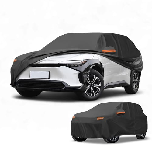 Partuto 190T-PU Full Car Cover for Toyota BZ4X with Left Side Zipper | Waterproof All Weather Sun Rain Protection, Full Cover, Left Side Zippers, Black