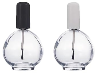 Upstore 2Pcs 75ml/2.5oz Large Capacity Empty Nail Polish Bottles with Brush Spherical Clear Refillable Glass Nail Polish Bottles Containers for DIY Nail Art