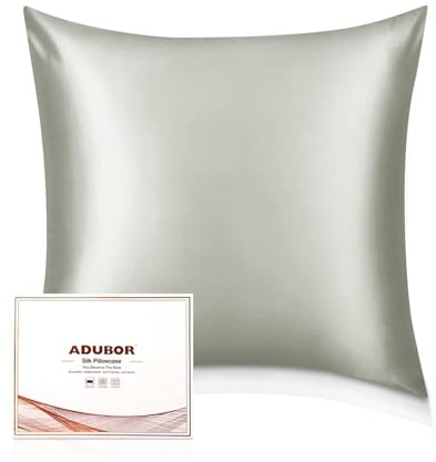 Adubor 100% Seidenkissenbezug 80x80cm für Haar und Haut mit Reißverschluss | 22 Momme Seide, Fadenzahl 900, mit verstecktem Reißverschluss, beide Seiten, Dunkelgrau, 1 Stück