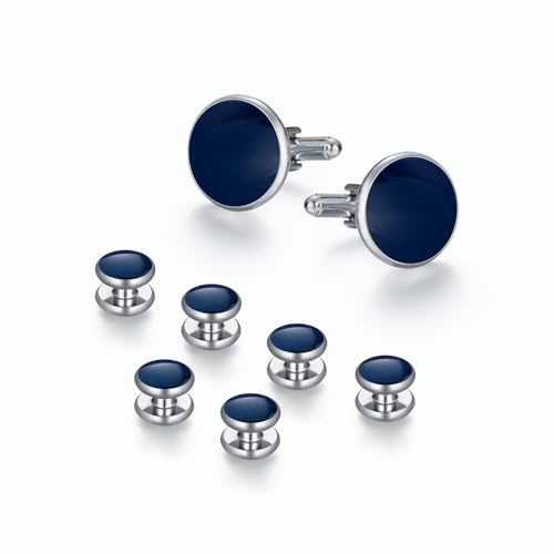 Axvxby Ensemble de boutons de manchette et boutons de chemise pour homme avec boîte cadeau, idéal pour les chemises formelles, les vestes de dîner, les costumes et les vêtements d'affaires, bleu,