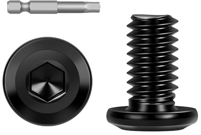 50 PCS M4 x 10mm Flat Head Socket Cap Screws Bolts, Flat Round Head Furniture Allen Bolts, Stainless Steel 304, Black Coating, Screwdriver Bit Included