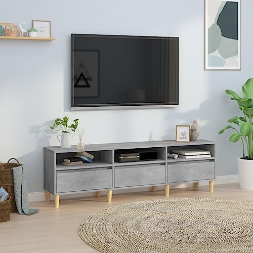 CINDERFUL TV-Schrank Betongrau 150x30x44,5 cm Holzwerkstoff,Stabiles TV Regal aus Holzwerkstoff mit viel Stauraum in Betonoptik für Wohnzimmer TV-Möbel, TV-Bänke