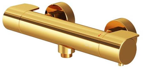AM.PM X-Joy - Duschthermostat Gold, Duscharmatur mit Thermostat, Mischbatterie Dusche Aufputz, Verbrühschutz und Sicherheitssperre bei 38°, Thermostat Armatur Dusche