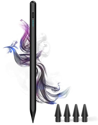 Stylus Pen for iPad 9th&10th - Type-c Charging Pencil for ipad Palm Rejection Active Pen Compatible with (2018-2025) Apple iPad 6/7/8/9/10/11(A16), Air 3/4/5/M2/M3, Mini 5/6, Pro 11/12.9/M4 (Black)
