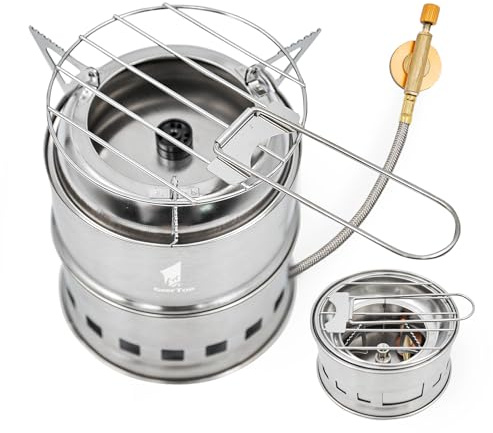 GEERTOP Camping Holzofen Gaskocher Hobo Kocher, Multifunktionaler Campingkocher Outdoor Edelstahlherd für Wandern, Überleben, Bushcraft