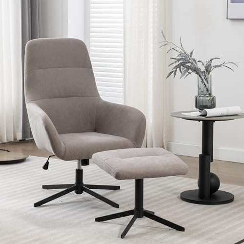 homeguru Relaxsessel mit Fußstütze Relaxliege Sesselstuhl Wohnzimmer Lesestuhl Modern Fernsehsessel Drehbar Loungesessel Lesesessel mit Hocker, Drehsessel Freizeitsessel Bequem TV-Sessel (Hellgrau)