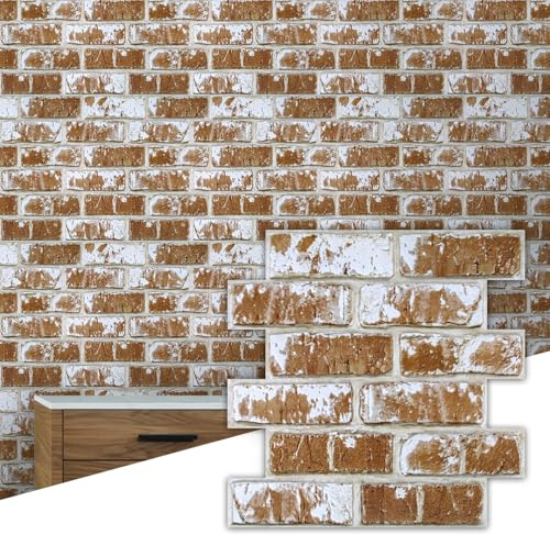 Commomy 3D Faux Brick Wall Panels - 10 pcs 11.8 x 11.8 Small Size Thin PVC Peel and Stick Brick Backsplash Brick Wallpaper Tiles for Kitchen,Living Room,Fireplace,Quick Interior DIY Home Wall Decor