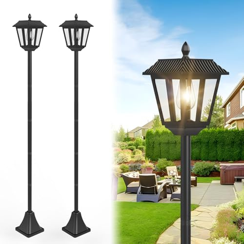 MUSUNIA Lanterna solare in piedi per l'esterno 180 cm Lanterne solari per l'esterno con lampada da giardino da giardino leggero resistente alle intemperie, caldo bianco （2 pezzi）