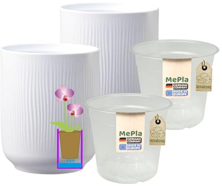 MePla - 2 Stück - SK Soendgen Orchideenübertopf Falun ø 13 Weiss-matt Pflanztopf Orchidee ø 12, hochwertiges Wohnambiente