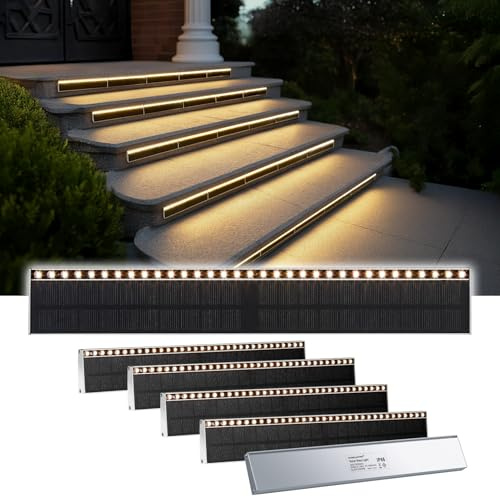 SHONELIGHTING - Luces solares para exteriores, 33 luces LED enfocadas de alto brillo, luz de escalera de aluminio impermeable para exteriores para elevadores, aceras, lados de piscina, bordes de