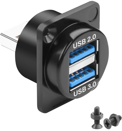 QIANRENON Adaptador de montaje en panel USB 3.0 a USB 3.0 y USB 2.0 2 en 1, 5 Gbps, USB 3.0 macho a USB-3.0 hembra + USB-2.0 hembra, datos de carga, conector 1 en 2, 5 V1.5 A, para puerto USB de