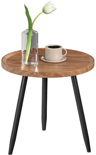 HOMCOM Tavolino da Caffè Rotondo Bordo Rialzato Ø40x39cm Nero e Color Noce