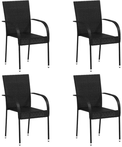 Stapelbare Gartenstühle 4 Stk. PE-Rattan Schwarz, Pulverbeschichteter Stahlrahmen, Ergonomisches Design, Stapelstuhl Garten, Balkon Stuhl, Gartenmöbel Set, Für Terrasse und Garten, 55.5 x 53.5 x 95 cm