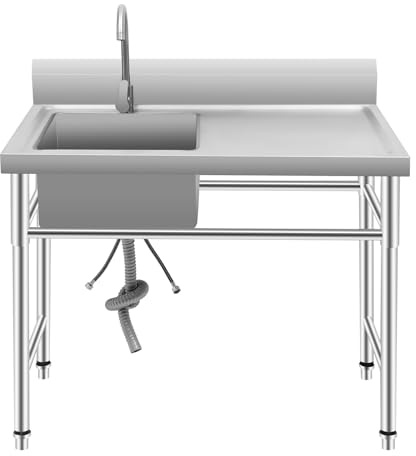KANBCNG Küchenspüle Freistehend Edelstahl Multifunktionswaschtisch Rechts GastrospüLe Edelstahl Spülbecken mit Arbeitstisch Spülbecken 1 Becken 100x60x93cm Spüle mit Wasserhahn Waschtisch