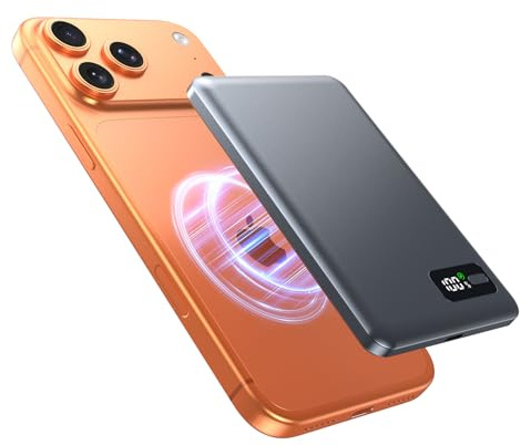 Qi2 15W Batterie Externe pour iPhone MagSafe 5000mAh Power Bank Slim | pour iPhone 17/Air/16/15/14/13/12 Series, Charge Rapide, LED Affichage Numérique, Chargement Sans Fil, USB Type C