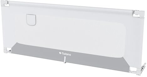 TULANO Cover 48 Bettgitter Kinderbett - Sicherheitsgitter Absenkfunktion | 18-Fach höhenverstellbar - Bettschutzgitter 180 cm - Rausfallschutz für Standardbetten - Für Matratzen 10–28 cm - Weiß-Grau
