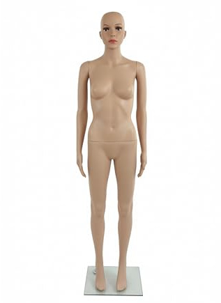 Relaxdays Schaufensterpuppe weiblich, lebensgroß, 175 cm, Kopf & Arme beweglich, Schneiderpuppe mit Glasständer, beige