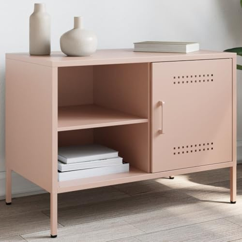 Mimdixy Mueble bajo para televisión, tablero de TV, mesa de televisión, armario de TV rosa, 68 x 39 x 50,5 cm, acero para dormitorio, pasillo, fácil montaje