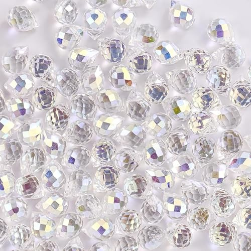 Lot de 100 perles en verre cristal irisé à facettes en forme de goutte d'eau irisée au laser pour fabrication de colliers, bracelets, boucles d'oreilles, projets d'artisanat (couleurs AB)