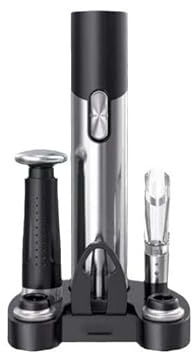 Electric Wine Opener Set - Rechargeable Corkscrew with Foil Cutter, Aerator Pourer, Vacuum Wine Saver, Charging Base & Accessories
