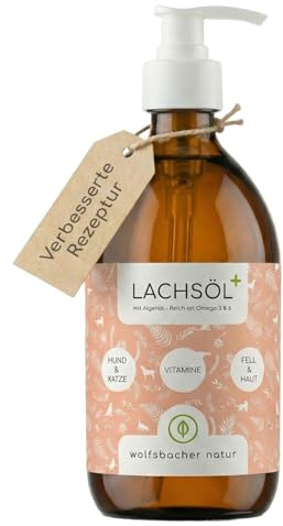 Laxolja Plus med Algerolja för Hund & Katt 500 ml – Högt EPA & DHA Innehåll – Omega 3 & 6 Blandning för Leder & Immunförsvar – Premium Fiskolja & Algerolja