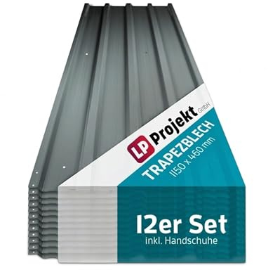 LP Projekt Trapezblech 12er Satz – Rost und Witterungsbeständige Trapezförmig Dachplatten 115 x 46cm (6,35 m²) aus verzinktem Stahl | Trapezblech anthrazit für Carports, Garagen und Wandverkleidungen