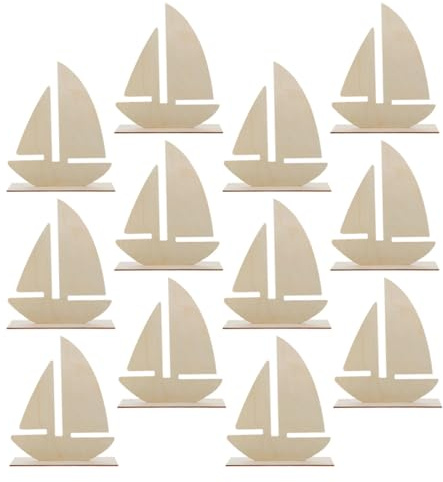 COHEALI Unfinished Wooden Sailboat Ornaments Beige Wood Material 15pcs for Creations and Painting Base for Ocean Themed Projects and Craft Project Supplies