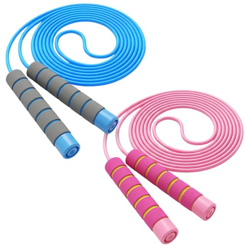 Skipping Rope Kids, 2 Pack Adjustable Skipping Ropes for Kids with Non-slip Sponge Handles, 2.8m Kid Skipping Ropes for Girls Boys Exercise Outdoor