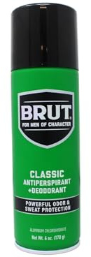 BRUT Classic Antiperspirant and Deodorant Spray - Scented Aerosol Deodorant for Men - Powerful Odor and Sweat Protection - Paraben Free - 6 oz