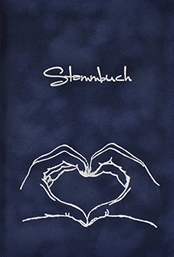 Stammbuch Herz mit Hand - dunkelblau, Velours, Silberprägung, Stammbuchformat, Familienstammbuch. In buchbinderischer Handarbeit in Deutschland gefertigt.
