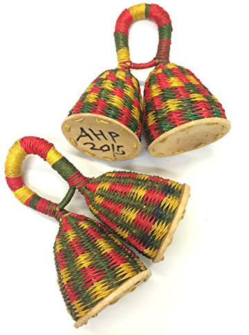 Africa Heartwood Project African Double Woven Seed Caxixi Basket Shakers - Seed Shakers from Ghana - 5-6 Tall, 3-4 round, 3-4 handle - Matching Pair
