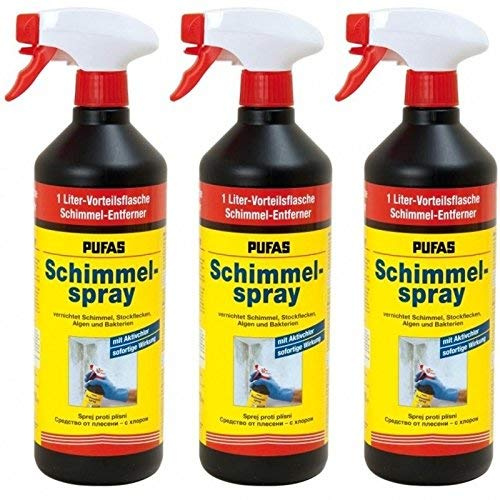 PUFAS 3X Anti Schimmelspray Schimmelentferner 1 L im 3er Sparpack, Farblos, 3 Liter