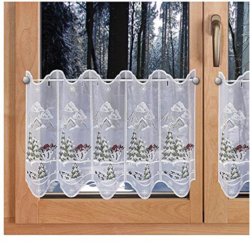 SeGaTeX home fashion Weihnachts-Scheibengardine Kleiner Schneemann Wintergardine Plauener Stickerei HxB 40 x 176 cm