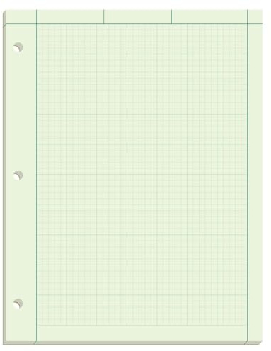 TOPS Engineering Computation Pad, 8-1/2 x 11, Glue Top, 5 x 5 Graph Rule on Back, Green Tint Paper, 3-Hole Punched, 100 Sheets (35500)