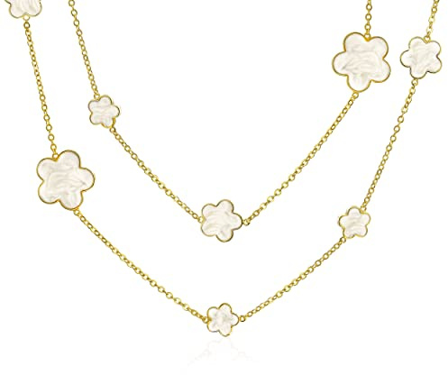 Bling Jewelry Moda Estacion Tin Cup Crema Blanco Trébol Flor Larga Chapado En Oro Envoltura Capa Collar Para Mujer