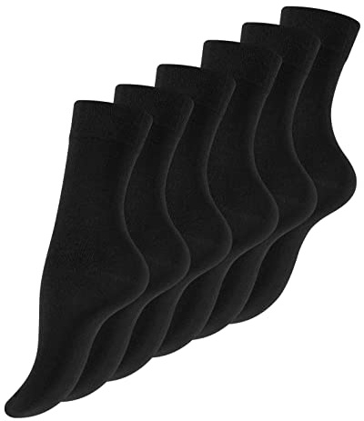 VCA Lot de 6 paires de chaussettes sans élastique - coton - pointe remaillée main sans pression - grand confort - femme (39/42, noir)