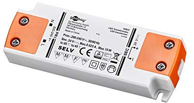 goobay LED Trafo 24V (DC) für 0,5 bis 15 Watt LED-Lampen, 1 Stück, 30633, weiß/orange
