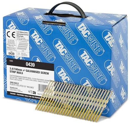 Tacwise 0439 Extra Verzinkte Rahmennägel 3,4/100, Rundkopf, Schraubschaft, 22° Neigung, Kunststoffgebunden, 3000 Stück, 3.4/100 mm