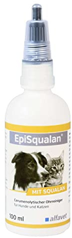 Alfavet EpiSqualan Contenido: 100 ml Limpiador de oídos para Perros y Gatos Cerumenolíticos con escualan, Fuerte cerumenolítico.