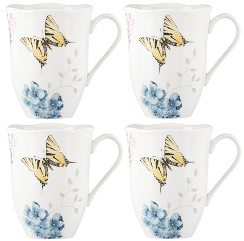Lenox Butterfly Meadow Hydrangea 4-Piece Porcelain Mug Set, 4 Count (Pack of 1), Multi