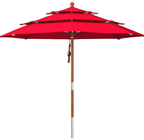 anndora Sonnenschirm 3-lagig 350 cm rund Gartenschirm Rot - Holzstockschirm