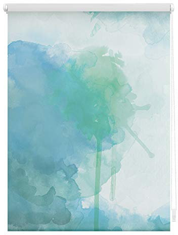 Lichtblick Klemmfix Tageslicht-Rollo mit Motiv, ohne Bohren, Blickdicht, Seitenzugrollo, Made in Germany, Aquarell - Blau Grün 60 x 150 cm (B x L)