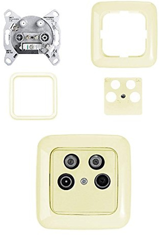 Busch-Jaeger Komplettset/Antennensteckdosen-Einsatz 4-Loch Radio/TV/SAT z.B. für TWIN Receiver CATV (**) ASTRO + Rahmen, Adapterring und Abdeckung in DURO2000 cremeweiß