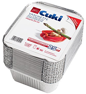 Cuki Aluminiumbehälter mit Deckel - doppelte Stärke - 1 Portion - rechteckig [R31L] - Bequemlichkeitsformat - 1 Pack mit 25 Stück