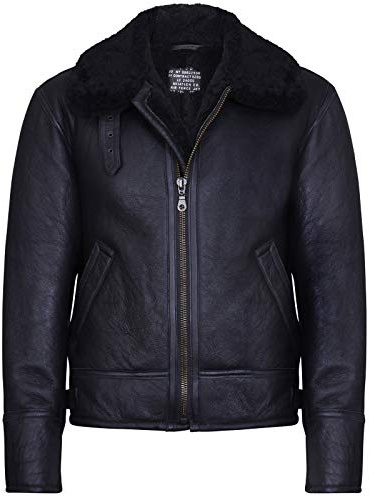 Infinity Leather Herren Schwarz B3 Shearling Schaffell WW 2 Bomber Leder Jacke 2XL