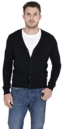 Cashmeren Men's Button Down Cardigan 100% Pure Cashmere Classic Knit V-Neck Sweater (Black, Medium)