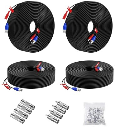 Anlapus 4 x 30m/100FT HD Multifunzioni Cavo Video Sorveglianza Telecamera Analog Kit DVR CCTV BNC RCA DC Alimentatore Sistema di Videosorveglianza Colore Nero