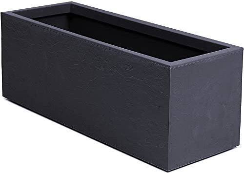 Ondis24 Pflanzkübel Vulkan, 57L Pflanzvolumen, rechteckig, Blumenkasten mit Wasserspeicher, Balkon Terrasse, Blumenkübel (Anthrazit)