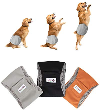 Luxja Wiederverwendbare Hundewindeln für Rüden (3 Stück), waschbares Welpen-Bauchband, (schwarz + grau + braun, S)