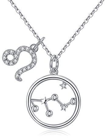 Qings Sternzeichen Sternbild Halskette - 925 Sterling Silber Astrologie Schmuck, Sternzeichen Anhänger Stern Kette für Frauen, Horoskop Sterne Geschenk für Mädchen 17.7-19.2 Inch